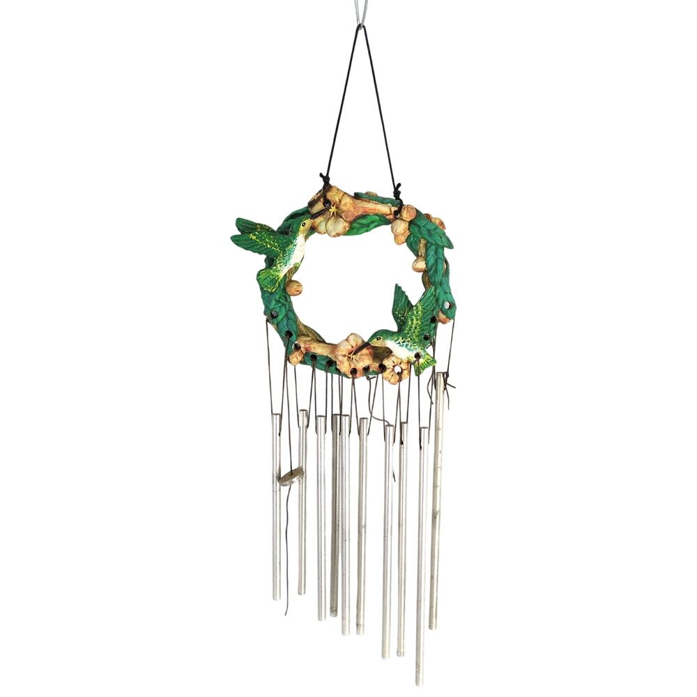 Vintage NCE Hummingbird Wind Chimes, Resin Wreath w/ Aluminum Rods, 13" Long